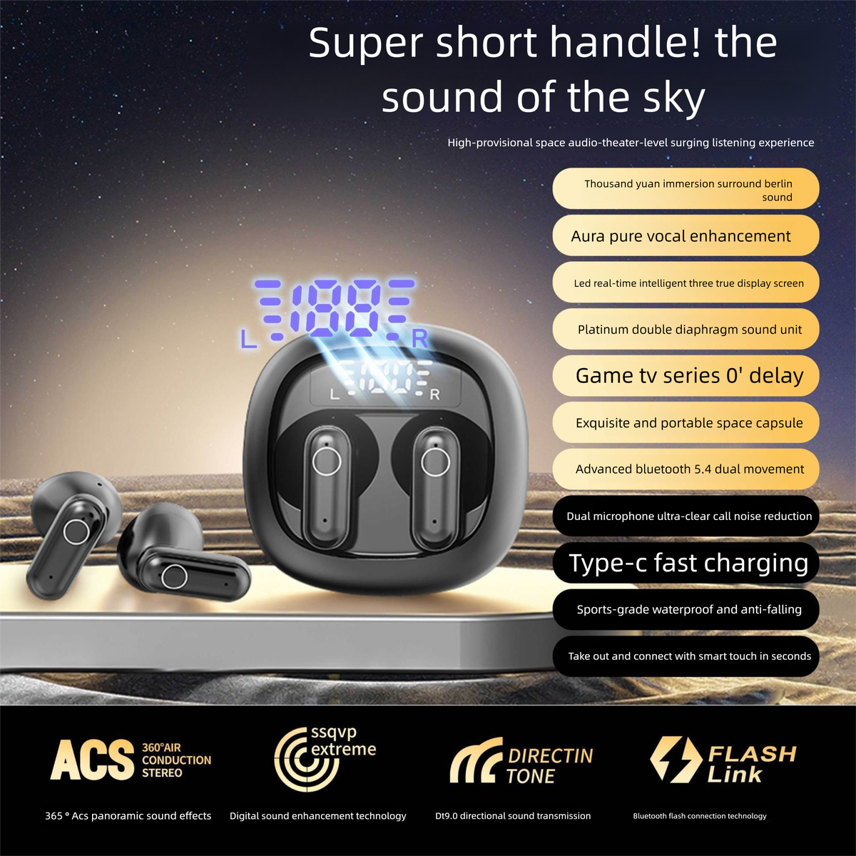 MOGCO Wireless Bluetooth Headset 8002-SK37 New 2025 High Sound Quality Semi-in-ear Noise Reduction Game Sports_voghion.com