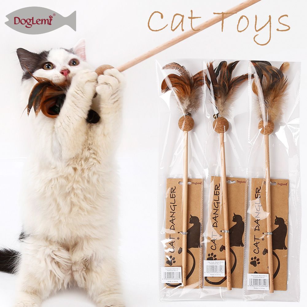 Original Color Feather Teaser Wand Chew Toy Catnip Cork Ball Bell Cat Supplies_voghion.com