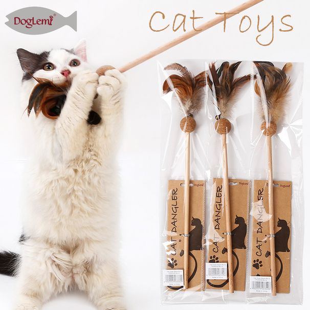 Original Color Feather Teaser Wand Chew Toy Catnip Cork Ball Bell Cat Supplies_voghion.com