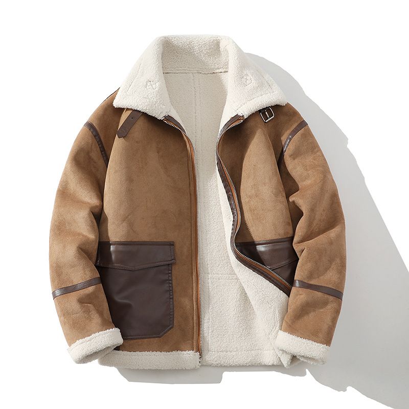 Giacca oversize da uomo in pelliccia sintetica, cappotto invernale caldo con revers a lancia e fodera in pile, capospalla antivento in misto poliestere, colore caffè (taglie dalla M alla 5XL)_voghion.com