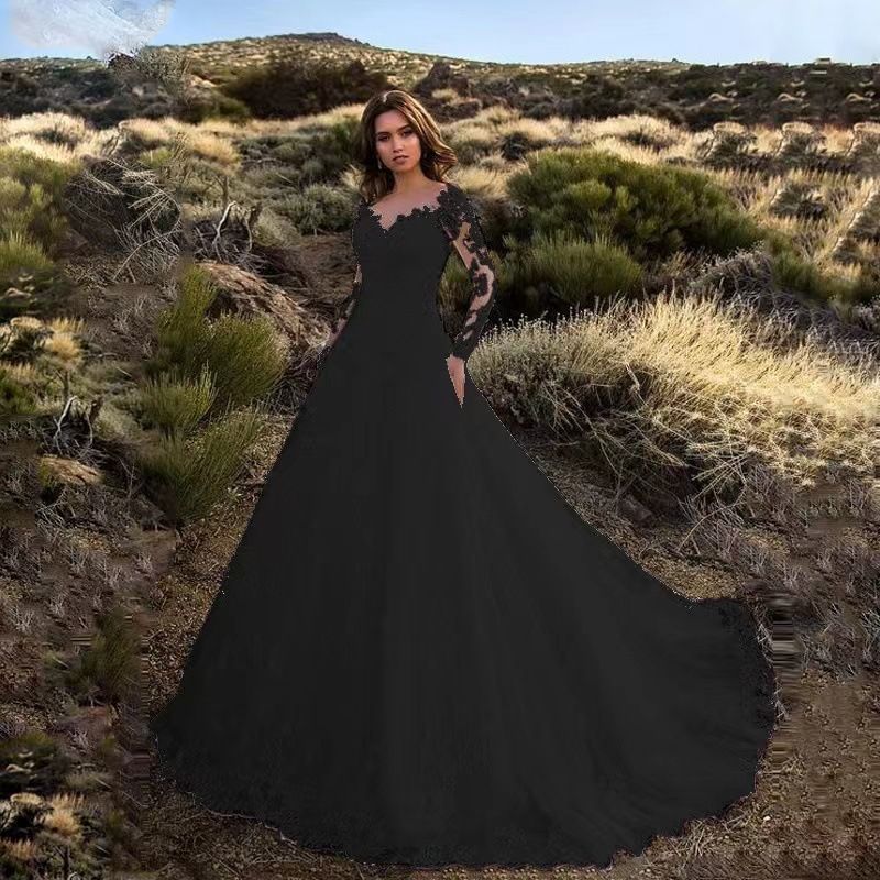 Sexy Heavy Industry Lace Wedding Dress With Flower Tail And Big Swing Evening Dress_voghion.com