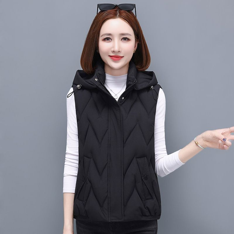 Gesteppte Damenweste mit abnehmbarer Kapuze, leichte, warme ärmellose Winterjacke, lässige Pufferweste für kleine und normale Größen, Polyester-Außenmaterial_voghion.com