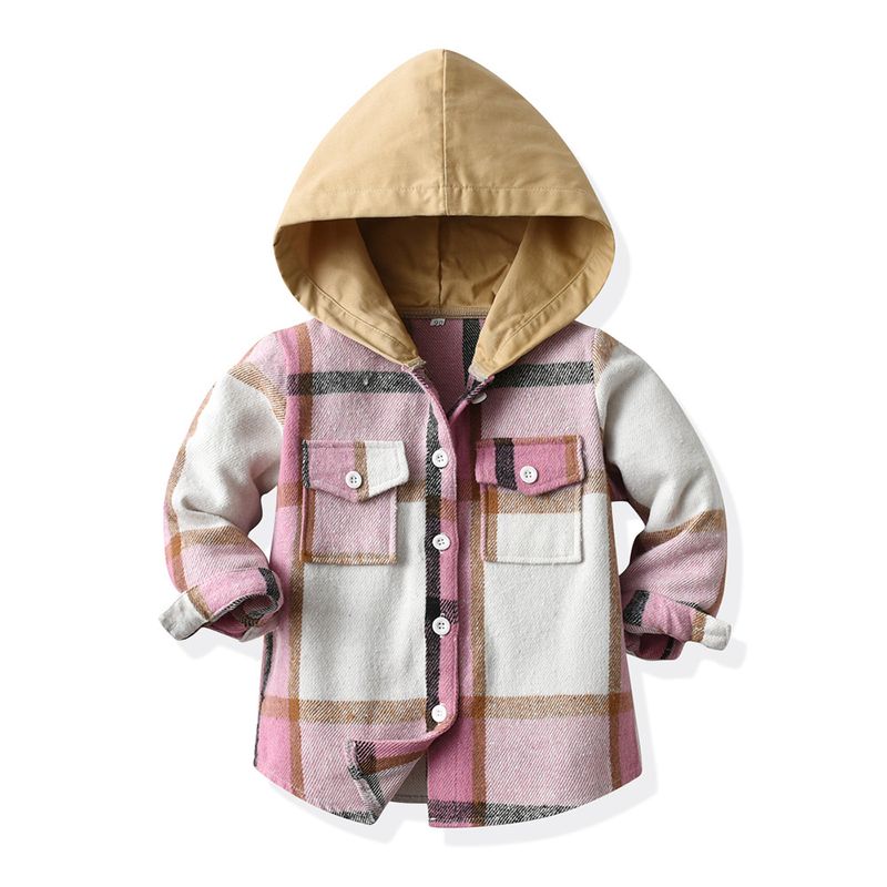 kinderkleding Unisex geruit overhemd met capuchon voor heren en dames Lente en herfst straatmode met CuHK casual korte jas voor kinderen_voghion.com