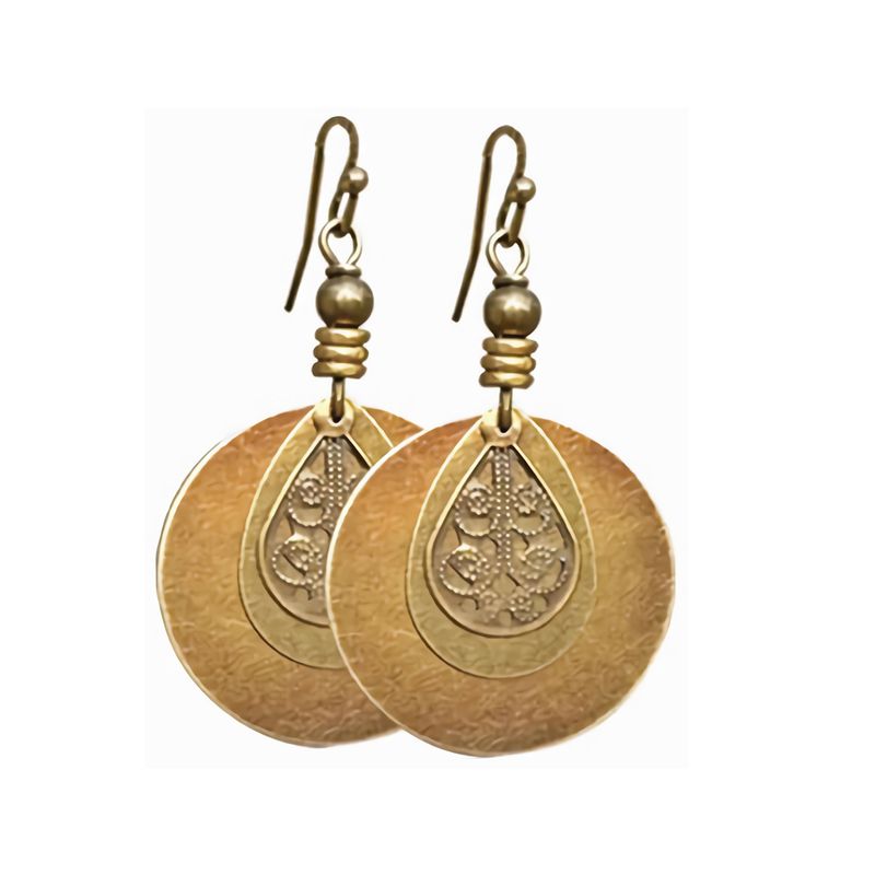 Geometric Round Vintage Earrings Flower Hollow Droplet Leather Wood Earrings_voghion.com