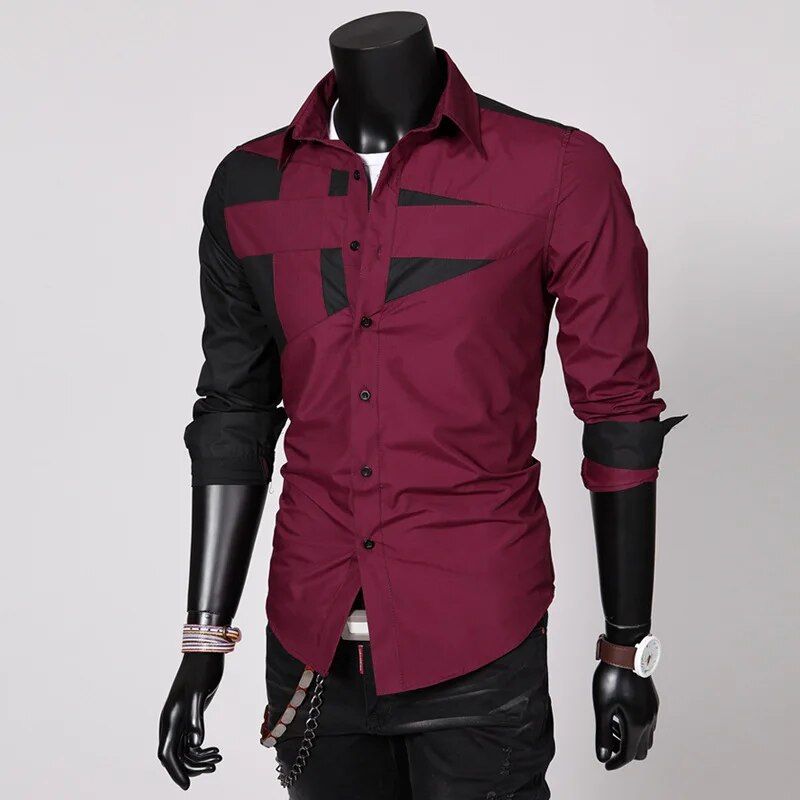 Koreansk versjon av trendy slim fit for menn, fasjonable og personlig patchwork langermede skjorter tilgjengelig hele året_voghion.com