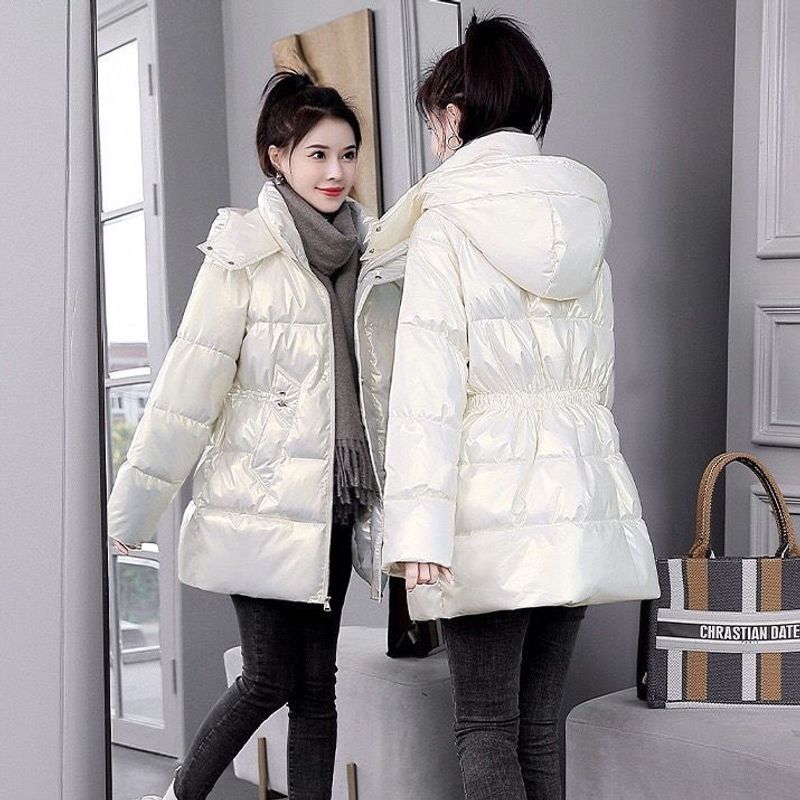 Giacca in pelle PU bianca, in cotone e piumino, per donna, invernale, 2024, con cappuccio, alla moda, versatile, corta, minuta, ispessita, snellente_voghion.com