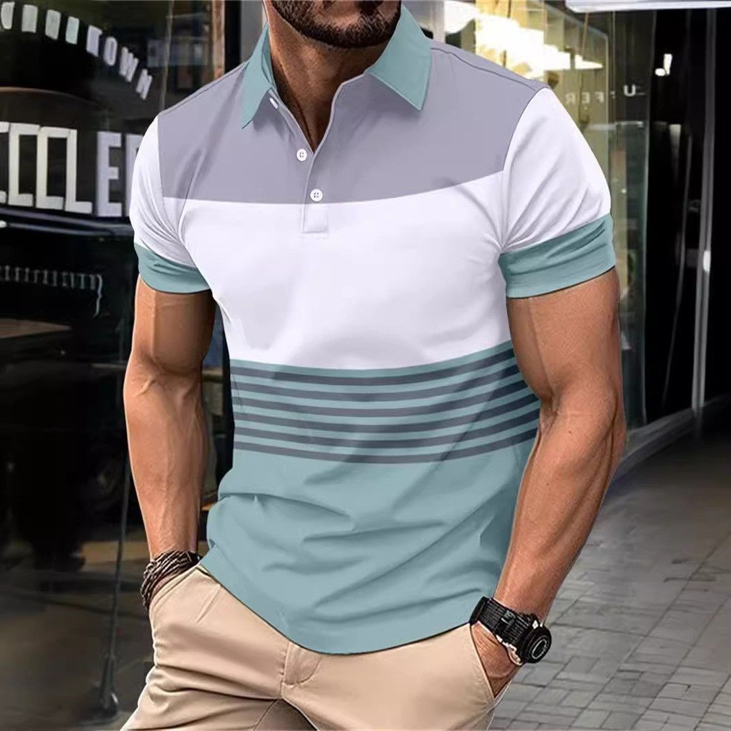 Lässiges Poloshirt mit 3D-Digitaldruck, kurzärmelig, lässig, modisch, trendig, Herrenoberteile_voghion.com