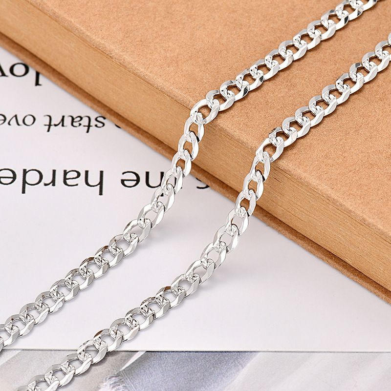Collana S stile semplice puro, frusta da cavallo da uomo, gioielli in argento, spessa, lunga e corta, catena cubana intagliata e goffrata_voghion.com