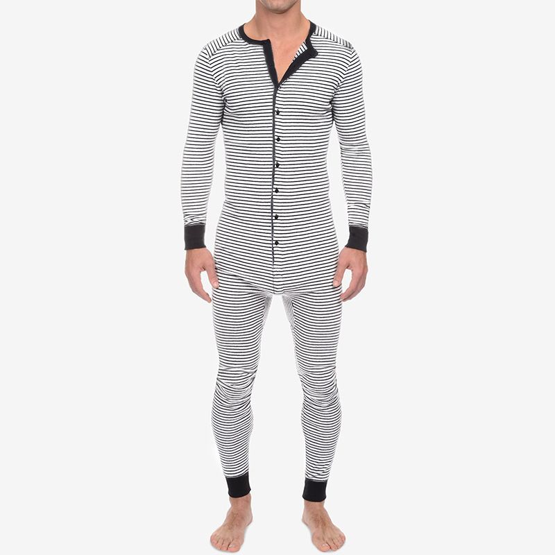Herretøj Stribet jumpsuit tætsiddende pyjamas langærmet loungewear_voghion.com