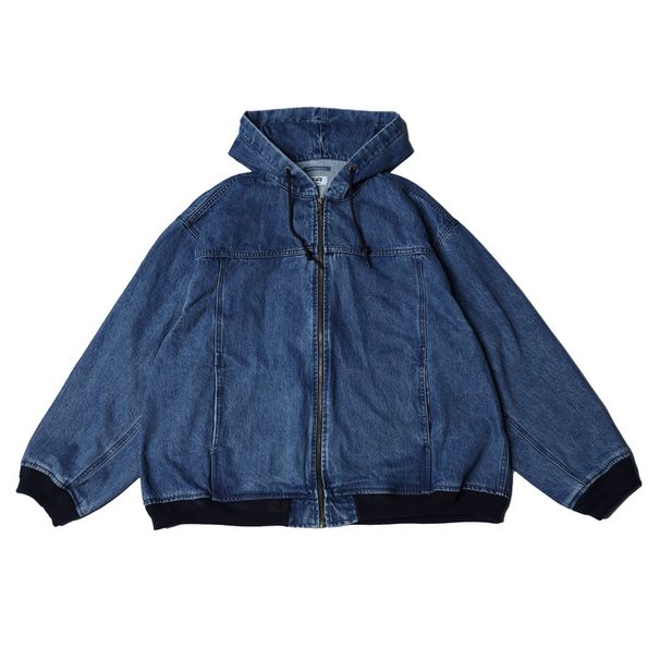 Männerkleedermark Schwéier Héichgewiicht Gewaschen Jeansjackett mat Kapuzenofen Männer Loose Retro Casual Männerjackett mat Reißverschluss_voghion.com