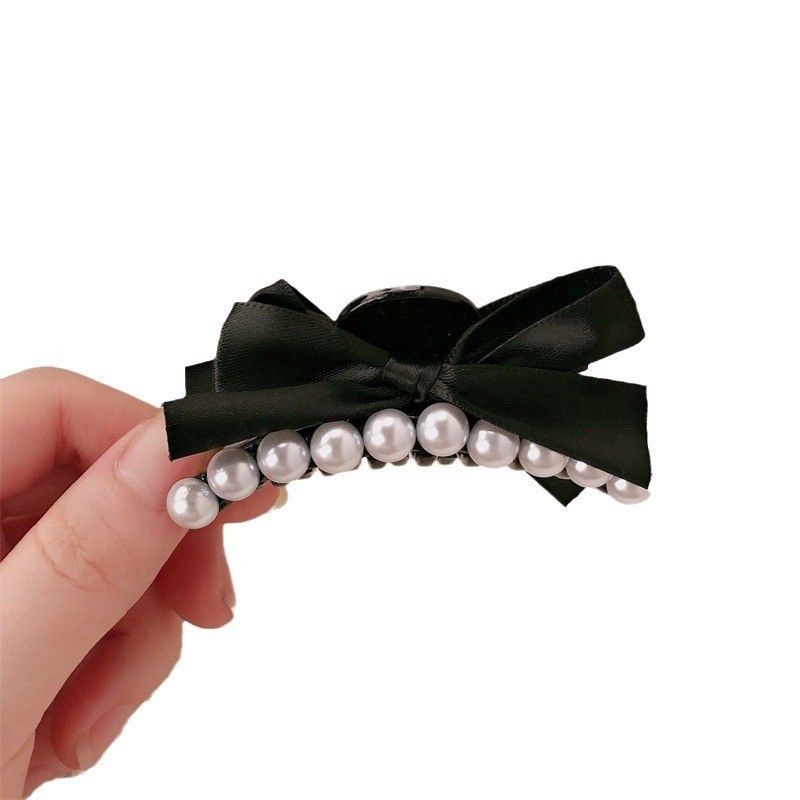 small Perfume Style Black Bow Pearl Princess Sweet And Versatile Grasp Clip Hair Clip Hair Accessories For_voghion.com