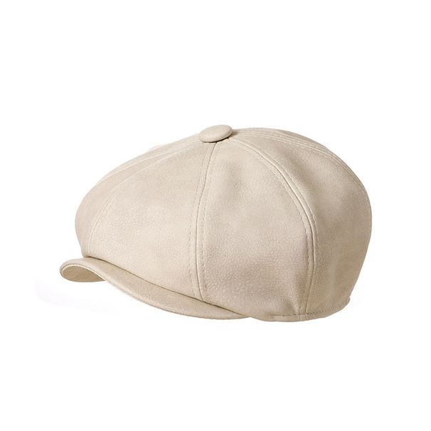 Eltern-Kind-achteckige Zeitungsjungenmütze Kinderbaskenmütze Kindermütze Erwachsene PU-Leder-Entenschnabelmütze Männer und Frauen Forward Hat_voghion.com