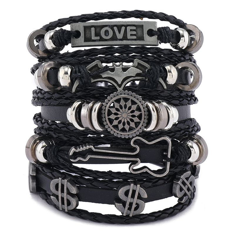 Handgemaakte leren herenarmband met geweven stoffen, hiphop-punk, doe-het-zelf-set, sieraden_voghion.com