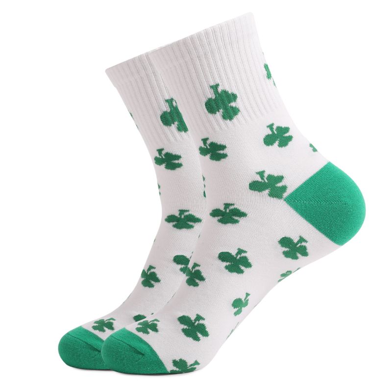 Casual clover striped jacquard St. Patrick's Day thick mid-tube cotton socks_voghion.com