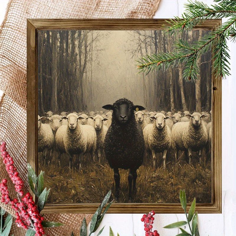 Cartello pasquale rustico in legno con pecora nera, 8x8 pollici, decorazione da parete in stile fattoria vintage, ornamento da scrivania multiuso senza elettricità, regalo di Pasqua ideale_voghion.com