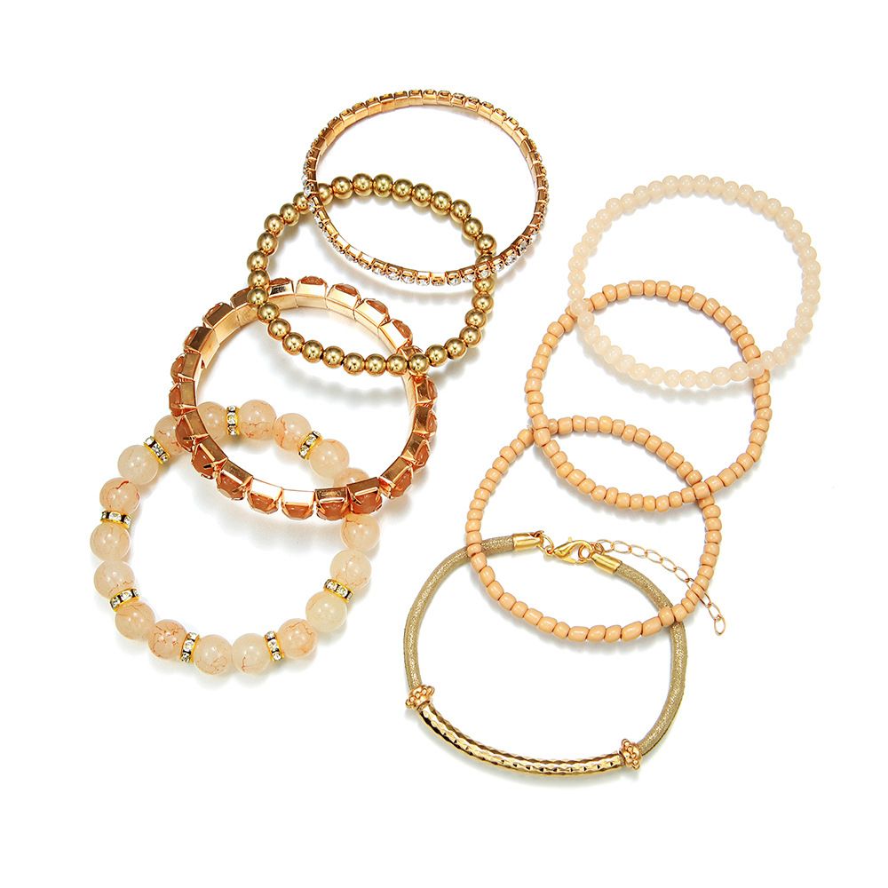 Böhmisches türkisfarbenes rundes Perlenarmband-Set, Retro-elastisches Strass-Reisperlenarmband, Handschmuck, Handschnur_voghion.com