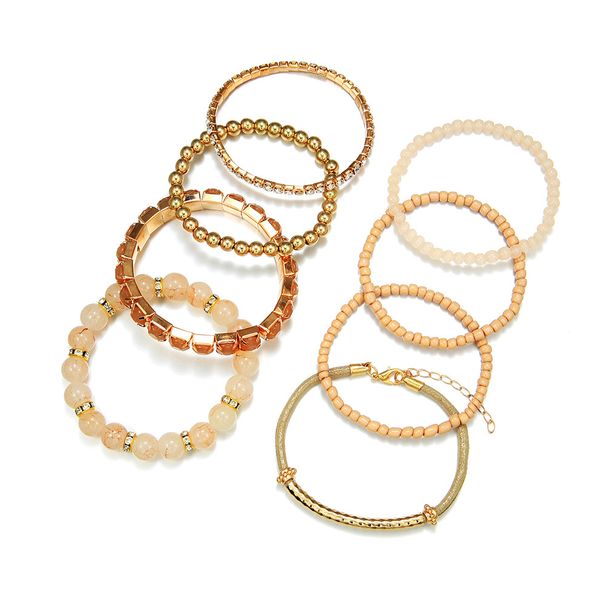 Böhmisches türkisfarbenes rundes Perlenarmband-Set, Retro-elastisches Strass-Reisperlenarmband, Handschmuck, Handschnur_voghion.com