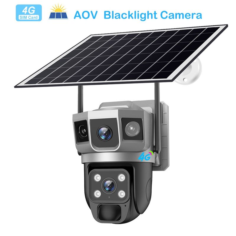 Caméra de surveillance solaire couleur 4G V380, enregistrement 24 heures sur 24, double objectif AOV extérieur_voghion.com
