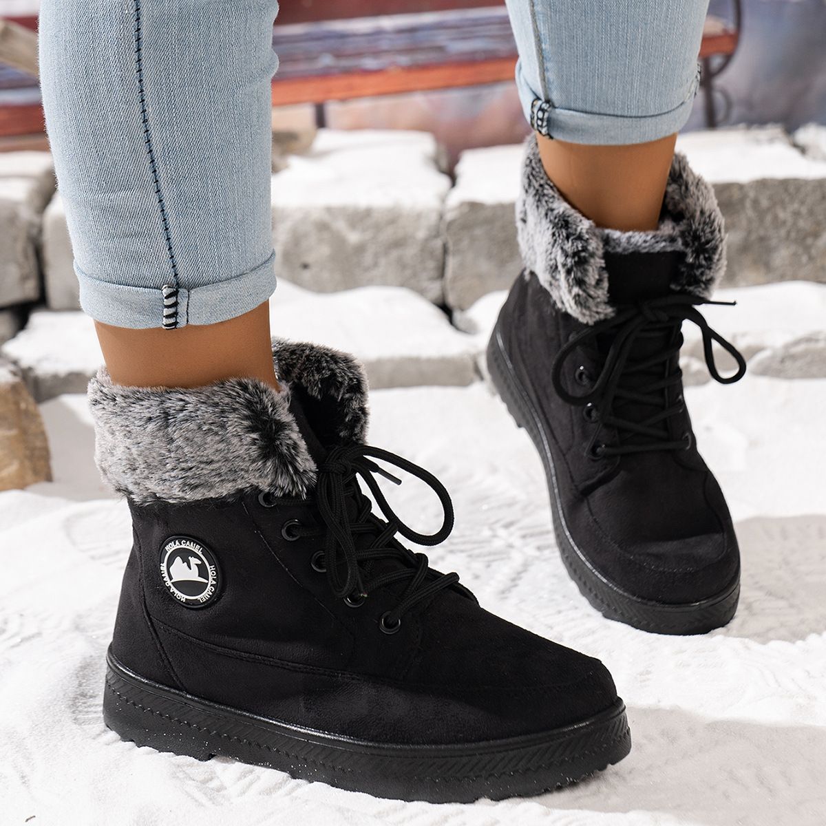 Women's Winter Snow Boots - Fleece Lined Ankle Boots With Non-Slip Sole, Warm & Comfortable For Cold Weather_voghion.com