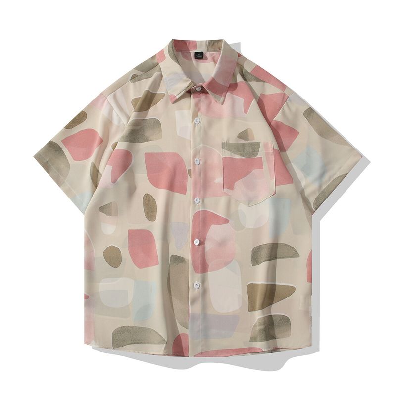 Camicia casual a maniche corte da uomo, alla moda e alla moda, in seta ghiacciata, ampia e drappeggiata_voghion.com
