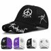 Baseballmütze für Studenten mit breiter Krempe und Graffiti-Pentagramm in Schwarz und Weiß, Schirmmütze mit runder Oberseite_voghion.com