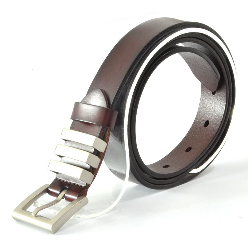 New top layer cowhide belt, fashionable cowhide, popular matte silver buckle, versatile decorative jeans, men's and_voghion.com