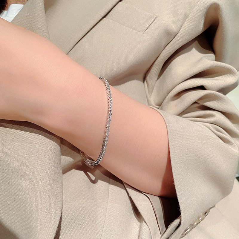 3-Punkt-Diamant-Moissanit-Armband für Frauen, Ins Nischendesign, reines Silber, schlicht und elegant, leichter Luxus,_voghion.com