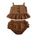 Çocuk Giyim Kız Çocuk Takımları Yaz Yeni Sürüm Bebek Kız Dört Köşeli Volanlı Pantolon Kolsuz Üstler İki Parça_voghion.com