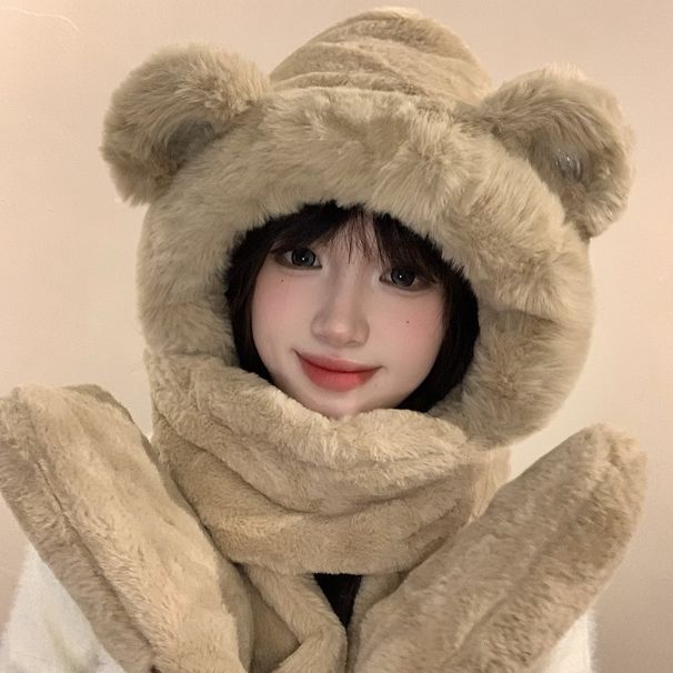 Set di cappello invernale soffice, sciarpa, guanti, berretto morbido in maglia con paraorecchie e accessori floreali staccabili, calda fodera in pile, coulisse regolabile_voghion.com