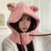 Pasamontañas coreano con orejas bonitas para mujer, gorro cálido de invierno con protección para las orejas, tejido antifrío para el cuello, todo en uno_voghion.com