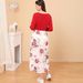 Printed red long sleeved round neck breastfeeding maternity dress_voghion.com