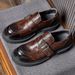 Neue Loafer mit Schnalle und runder Spitze für Herren, aus echtem Leder und dickem britischen Business-Leder_voghion.com