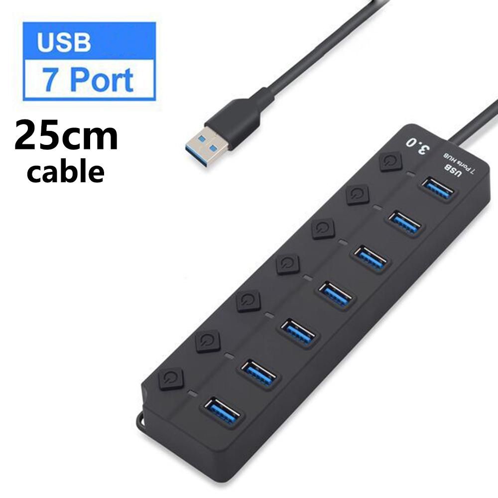 1 tk USB-jaotur, mitmepordiline USB-kiire jaoturiga toiteadapter, pikk kaabel lülitiga ja mitme pikendusega jaotur_voghion.com