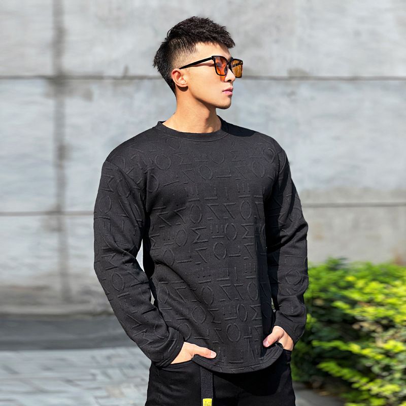 Long Sleeve Men's Fitness Sports Trend Casual Crewneck Hoodie Breathable Quick Dry Loose All Matching Base Shirt_voghion.com