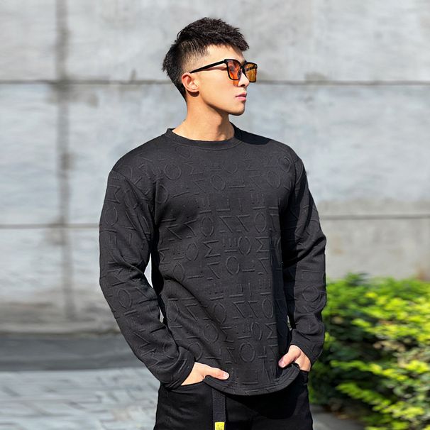 Long Sleeve Men's Fitness Sports Trend Casual Crewneck Hoodie Breathable Quick Dry Loose All Matching Base Shirt_voghion.com