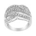 .925 Sterling Silver 1.0 Cttw Channel Set Alternating Round and Baguette Diamond Cross-over Bypass Ring Band (I-J Color, I2-I3 Clarity)_voghion.com