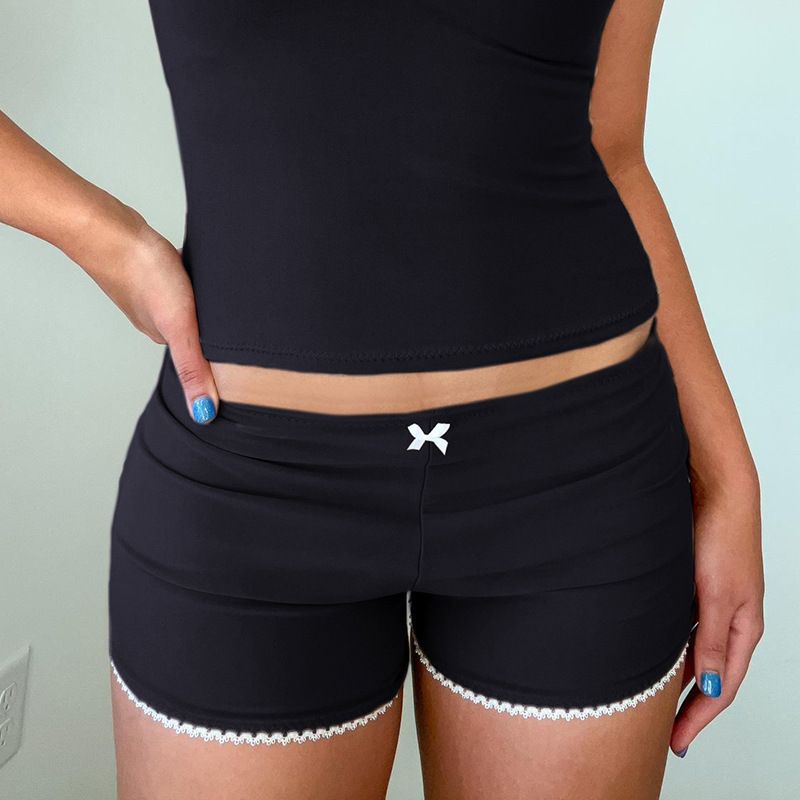 2025s American Style Casual Basic Print Color Block Straight Cuffed Ultra Shorts Girl Homewear Summer New Hot Pants_voghion.com