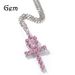 Collana con ciondolo Hip Hop da uomo e da donna con zircone rosa, ciondolo a forma di chiave egiziana Ankh, croce, catena cubana in acciaio inossidabile, accessorio di moda unisex_voghion.com