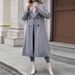 Anspruchsvoller langer Wollmantel für Damen – Slim Fit, zweireihiger Trenchcoat mit Gürtel, minimalistische, lässige Oberbekleidung für Herbst und Winter (Grau, S-XXL)_voghion.com