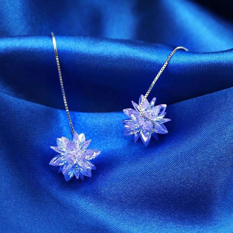 Purple Ice With Zircon, Slimming Long Style, High-end Elegant Flower Earrings, Snowflake Light Luxury Threader Earrings_voghion.com