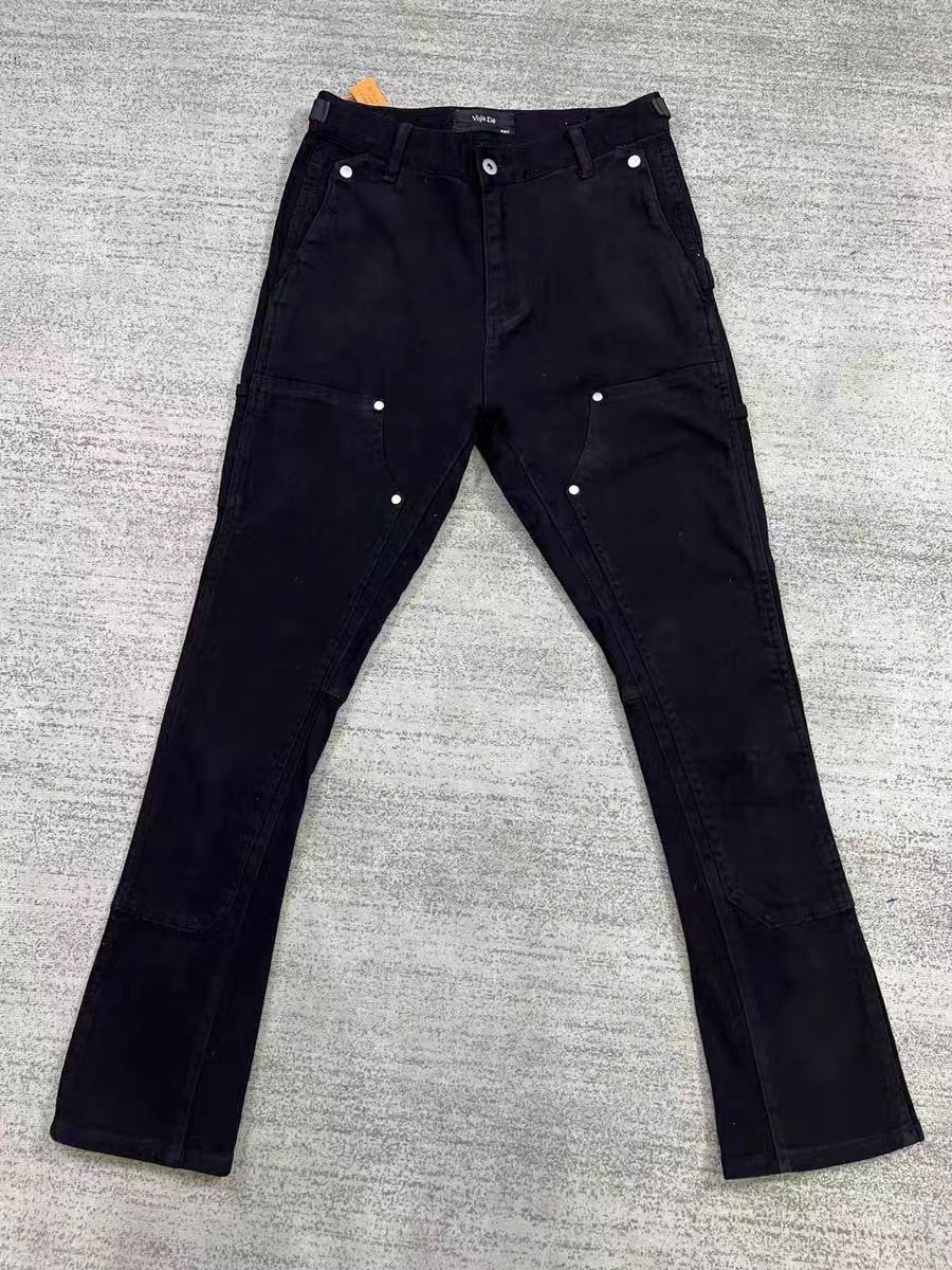 Men's Clothing Independent VUJADE Lumberjack Pants Flared Jeans Washed Rear Zipper Casual Overalls Black Brown Kenijima_voghion.com