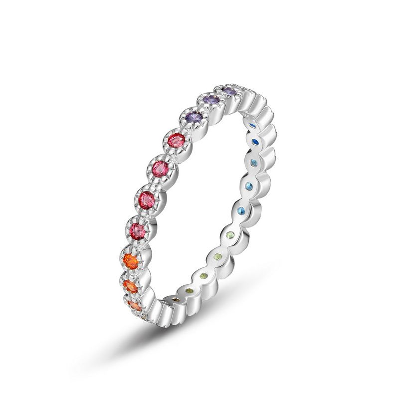 Collier avec anneau en zircon arc-en-ciel à deux usures en argent S925 entouré de pierres précieuses colorées, bague d'index à la mode simple_voghion.com