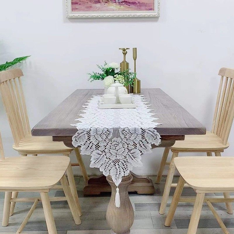 Simple Table Flag Lace Fabric Table Cloth Coffee Table Flag White TV Cabinet Long Table Cloth Decorative Towel_voghion.com