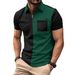 Roupas masculinas Camisa polo Bolso no peito Cor combinando Zíper Moda casual Manga curta Camiseta_voghion.com