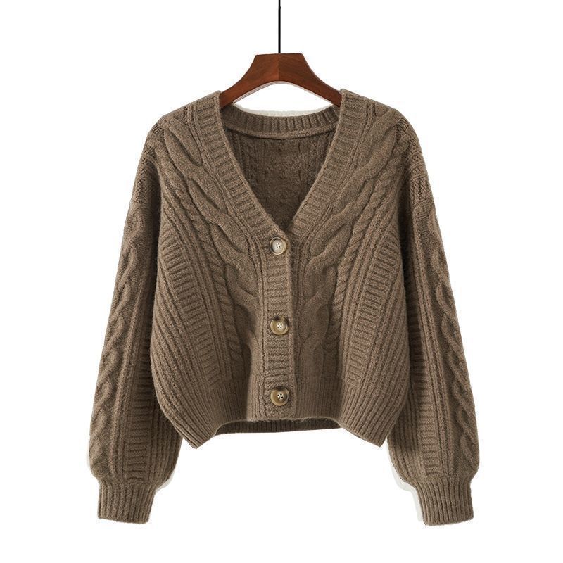 Cardigan en maille torsadée pour femme – Pull oversize à col en V et ouvert sur le devant (beige/rouge/blanc) – Taille unique_voghion.com
