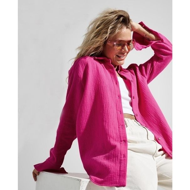 Damenbekleidung Saison Langarmhemd aus reiner Baumwolle Krepp Neues bequemes lockeres Hemd Schal_voghion.com