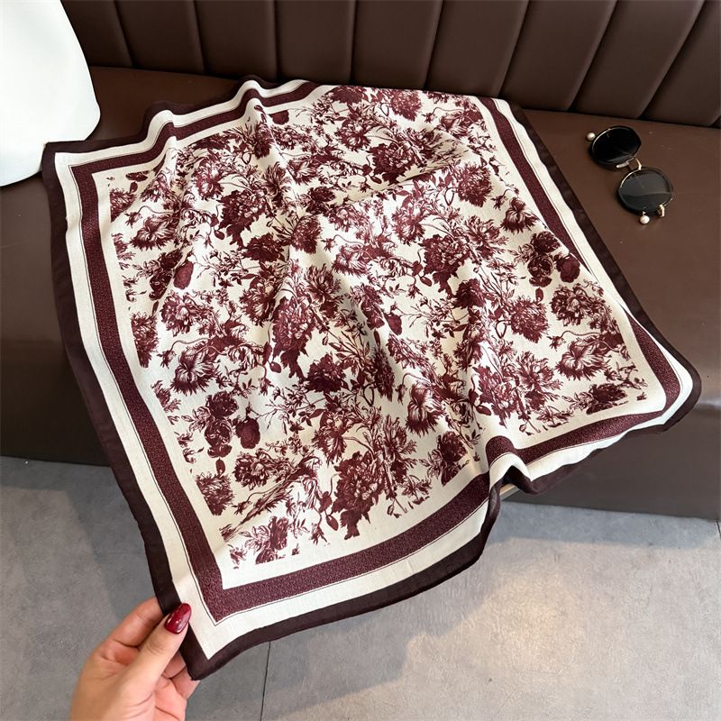 Elegante e versatile foulard in velluto a spina di pesce, in cotone e lino, piccolo foulard in seta, protezione solare, collo da donna_voghion.com