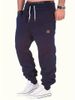 Men's Casual Jogger Pants With Leather Label - Polyester Fleece-Lined Sweatpants For Winter, Elastic Cuffs, Relaxed Fit, Solid Color_voghion.com