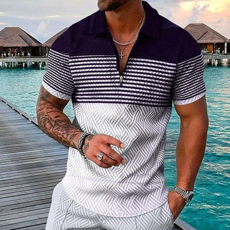 Modisches 3D-Herren-Poloshirt, schwarzes, kurzärmliges, dünnes Sommerhemd, Straßen-Poloshirt für Herren_voghion.com
