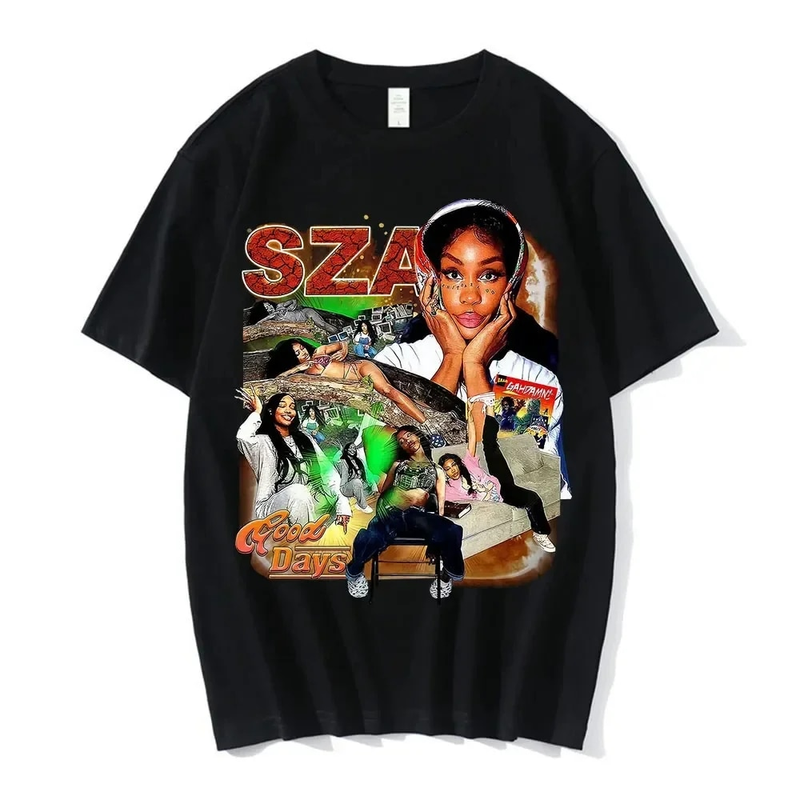 SZA grafikus férfi pólók nyomtatott divatos pamut rapper 90-es évekbeli lezser pólók rövid ujjú hiphop túlméretezett utcai viselet_voghion.com